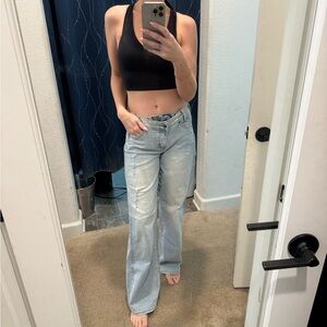 Fashion Nova Light Blue Flare Wide-Leg Jeans